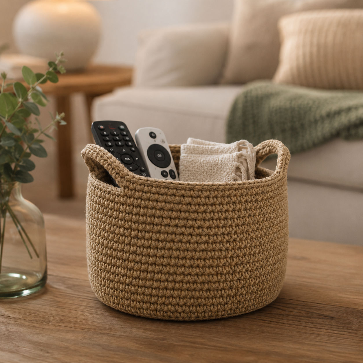Handknitted Jute Basket for Stylish Storage